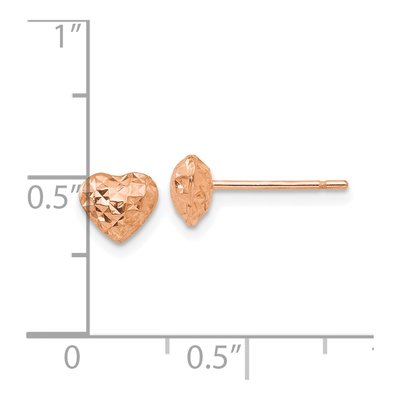 14K Rose Gold Puffed Heart Stud Earrings – view 3