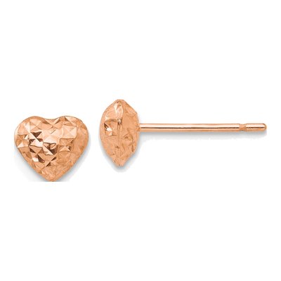 14K Rose Gold Puffed Heart Stud Earrings