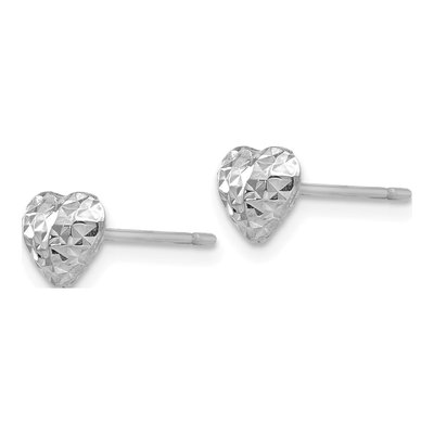 14K White Gold Puffed Heart Stud Earrings – view 2