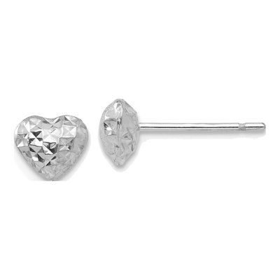 14K White Gold Puffed Heart Stud Earrings