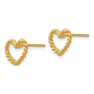 14K Yellow Gold Open Twisted Heart Stud Earrings – view 3