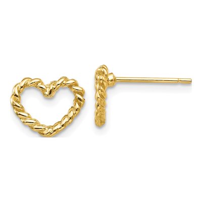 14K Yellow Gold Open Twisted Heart Stud Earrings