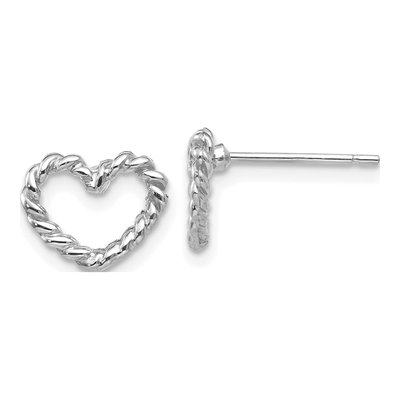 14K White Gold Open Twisted Heart Stud Earrings