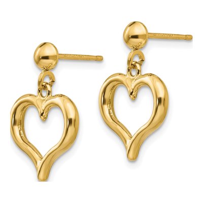 14K Yellow Gold Open Heart Dangle Earrings – view 3