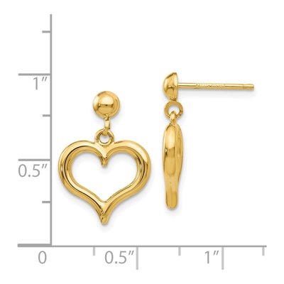 14K Yellow Gold Open Heart Dangle Earrings – view 5