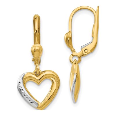 14K Yellow Gold Heart Leverback Earrings