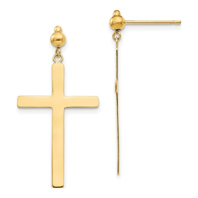 14K Yellow Gold Cross Dangle Earrings