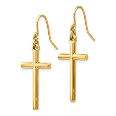 14K Yellow Gold Cross French Hook Dangle Earrings – view 3