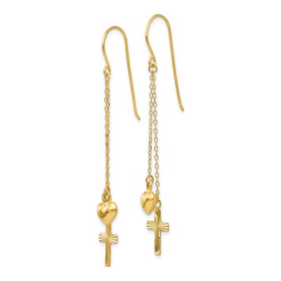 14K Yellow Gold Heart Cross Dangle Earrings – view 3