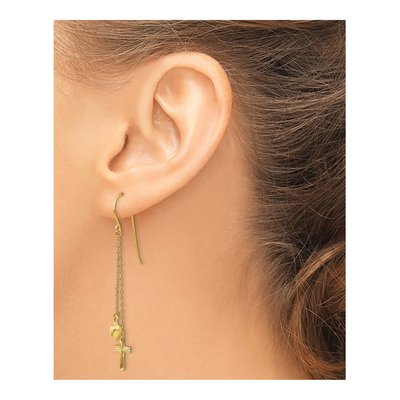 14K Yellow Gold Heart Cross Dangle Earrings – view 4
