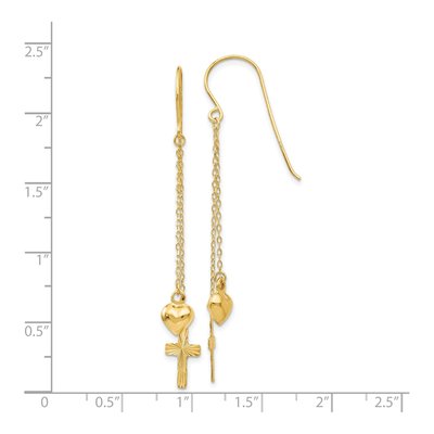 14K Yellow Gold Heart Cross Dangle Earrings – view 5