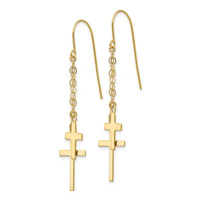 14K Yellow Gold Cross French Hook Dangle Earrings – view 2