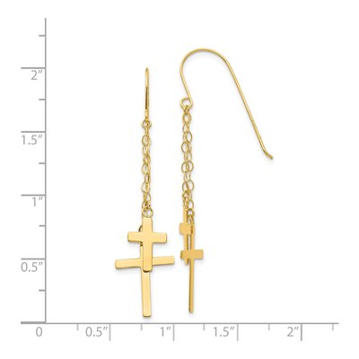 14K Yellow Gold Cross French Hook Dangle Earrings – view 4