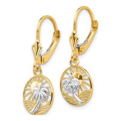 14K Yellow Gold Palm Tree Sun Leverback Earrings – view 3
