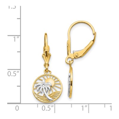 14K Yellow Gold Palm Tree Sun Leverback Earrings – view 5