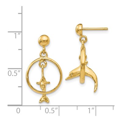 14K Yellow Gold Dolphin Dangle Earrings – view 4