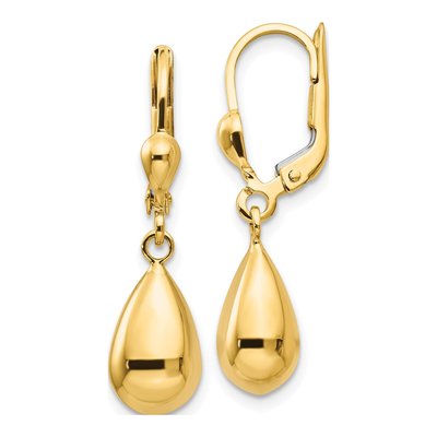 14K Yellow Gold Teardrop Leverback Earrings
