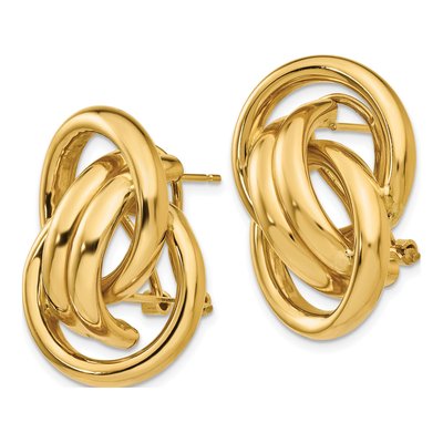 14K Yellow Gold Fancy Circles Omega Back Stud Earrings – view 3
