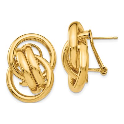 14K Yellow Gold Fancy Circles Omega Back Stud Earrings