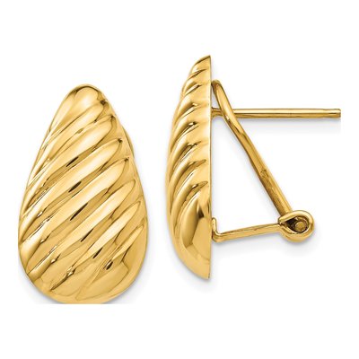 14K Yellow Gold Teardrop Omega Back Stud Earrings