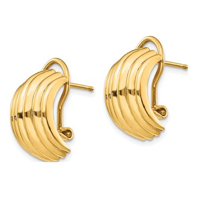 14K Yellow Gold Ribbed Half Omega Back Stud Earrings – view 3