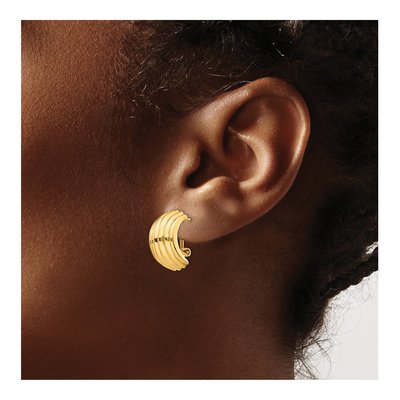 14K Yellow Gold Ribbed Half Omega Back Stud Earrings – view 4
