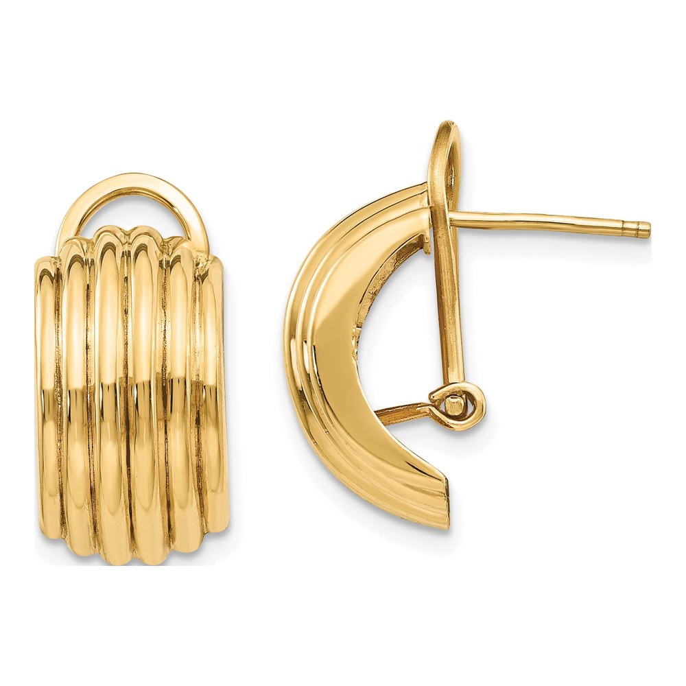 14K Yellow Gold Ribbed Half Omega Back Stud Earrings