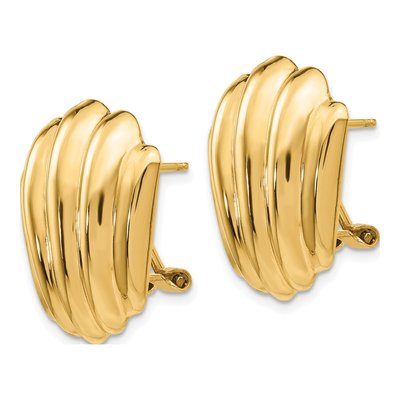 14K Yellow Gold Ribbed Omega Back Button Stud Earrings – view 3