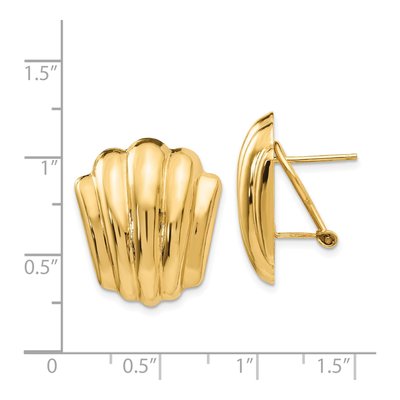 14K Yellow Gold Ribbed Omega Back Button Stud Earrings – view 5