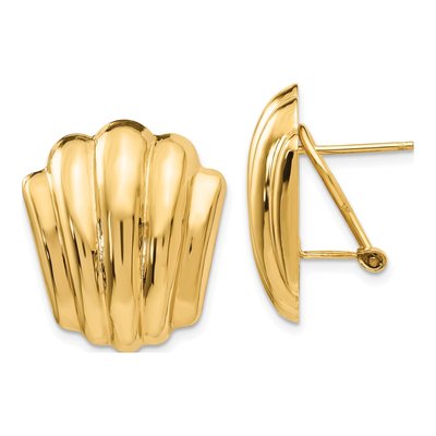 14K Yellow Gold Ribbed Omega Back Button Stud Earrings