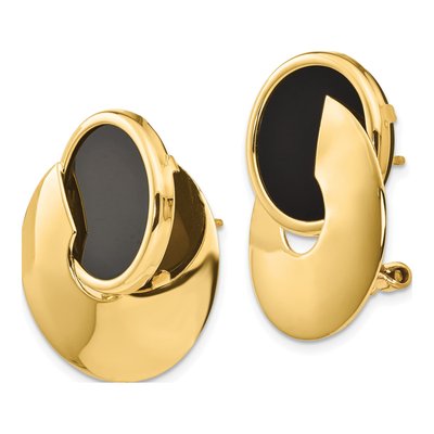 14K Yellow Gold Onyx Omega Back Stud Earrings – view 3