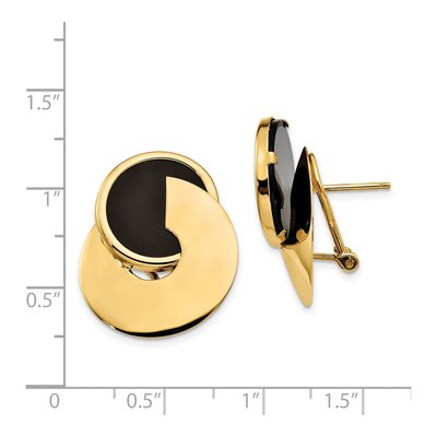 14K Yellow Gold Onyx Omega Back Stud Earrings – view 5
