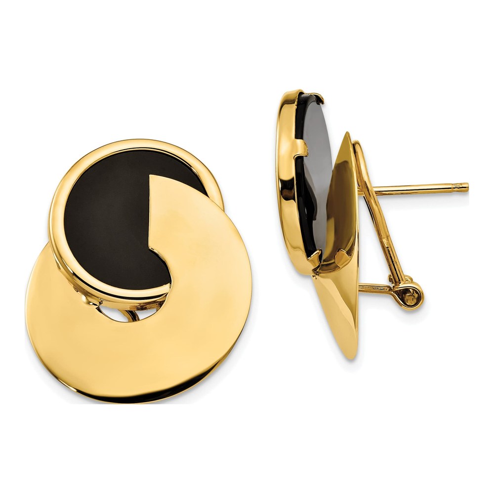 14K Yellow Gold Onyx Omega Back Stud Earrings