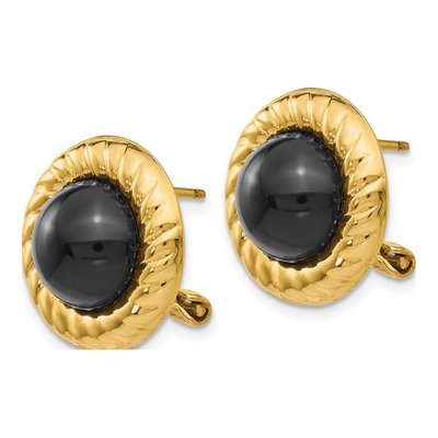14K Yellow Gold Onyx Cabochon Omega Back Stud Earrings – view 2