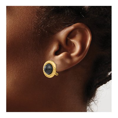 14K Yellow Gold Onyx Cabochon Omega Back Stud Earrings – view 3