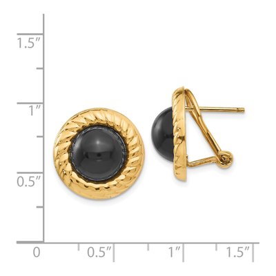 14K Yellow Gold Onyx Cabochon Omega Back Stud Earrings – view 4