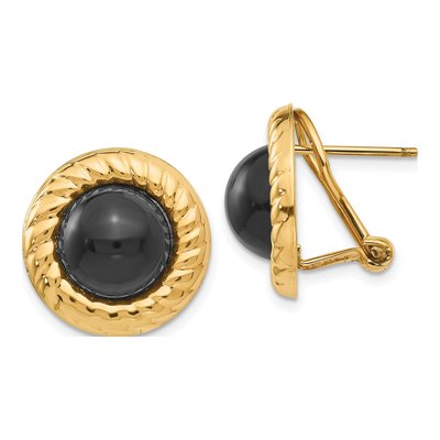14K Yellow Gold Onyx Cabochon Omega Back Stud Earrings