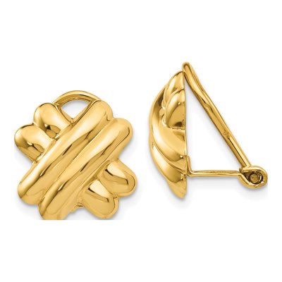 14K Yellow Gold Omega Back Non-Pierced Stud Earrings