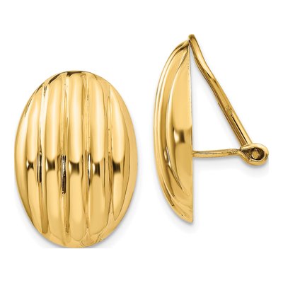 14K Yellow Gold Oval Ribbed Non-Pierced Button Stud Earrings