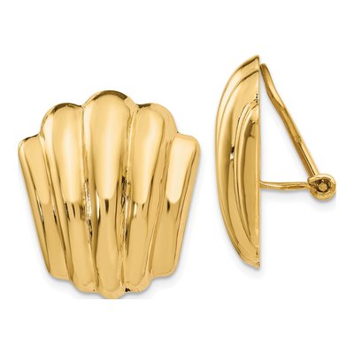 14K Yellow Gold Ribbed Non-Pierced Button Stud Earrings