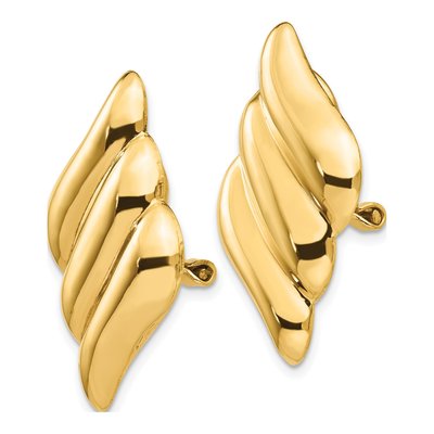 14K Yellow Gold Ribbed Omega Back Non-Pierced Stud Earrings – view 3