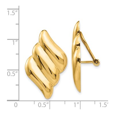 14K Yellow Gold Ribbed Omega Back Non-Pierced Stud Earrings – view 5
