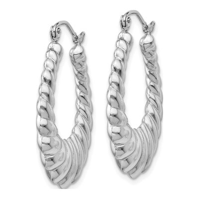 14K White Gold Scalloped Hoop Earrings – view 3