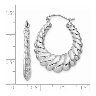 14K White Gold Scalloped Hoop Earrings – view 5