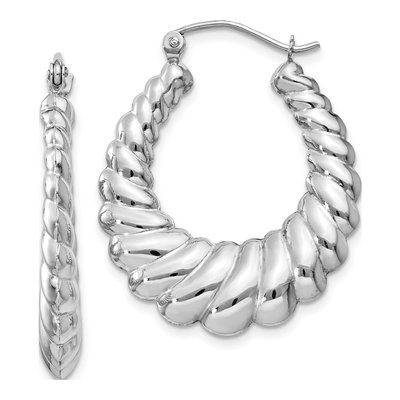 14K White Gold Scalloped Hoop Earrings