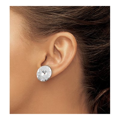 14K White Gold Hammered Disc Earring Jackets – view 5