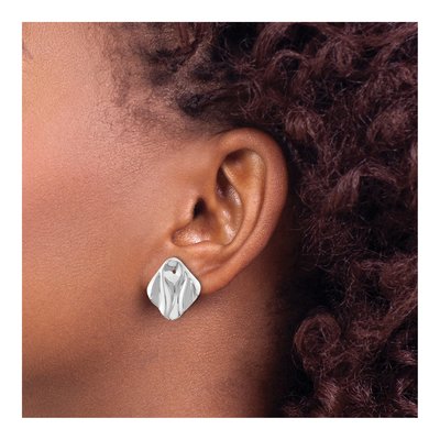 14K White Gold Hammered Square Earring Jackets – view 5