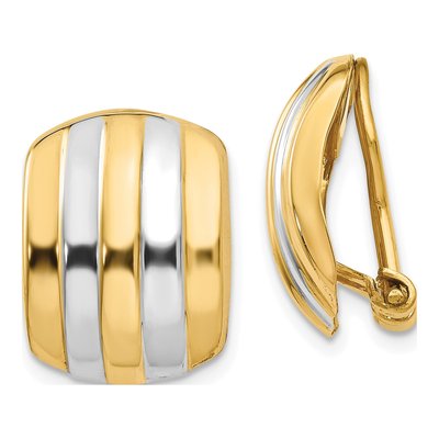 14K Yellow Gold Non-Pierced Ribbed Button Stud Earrings