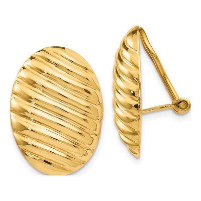 14K Yellow Gold Oval Button Omega-Back Stud Earrings