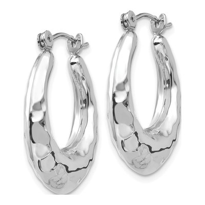 14K White Gold Hammered Hoop Earrings – view 3